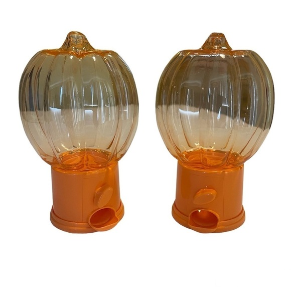 Mini Gumball Dispenser Pumpkin Halloween Fall Thanksgiving SET OF TWO New Orange - Picture 1 of 7